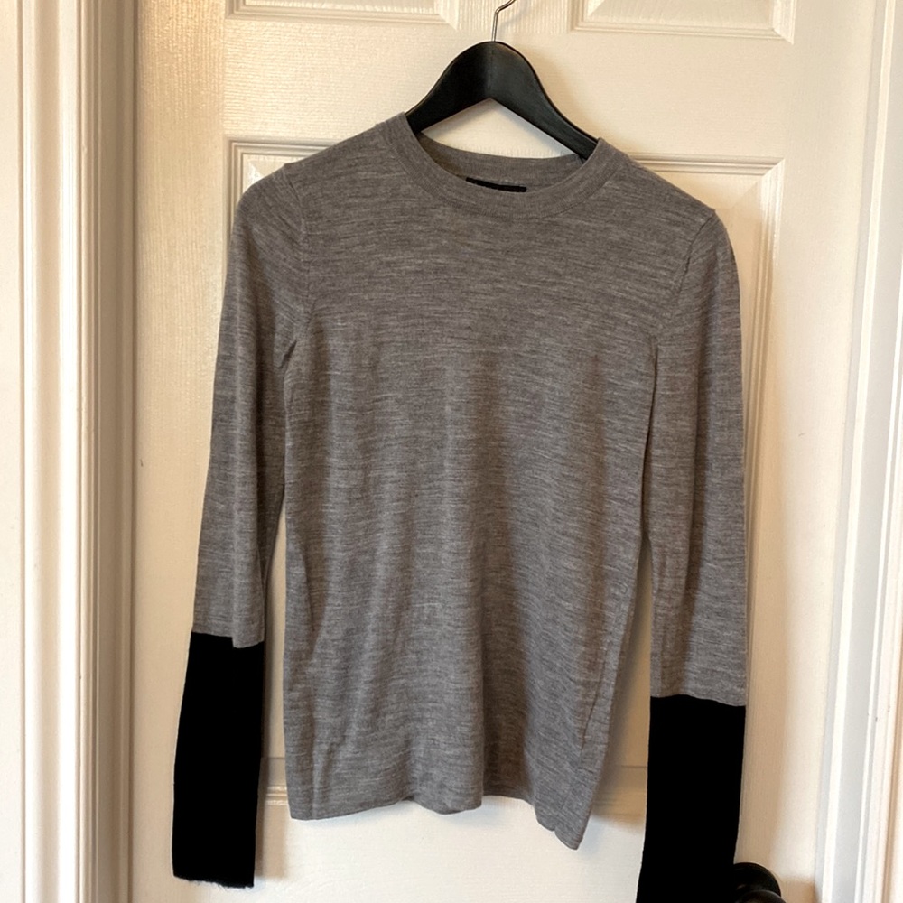 Grey and Black soft Marino wool crew neck sweater from Club Monaco